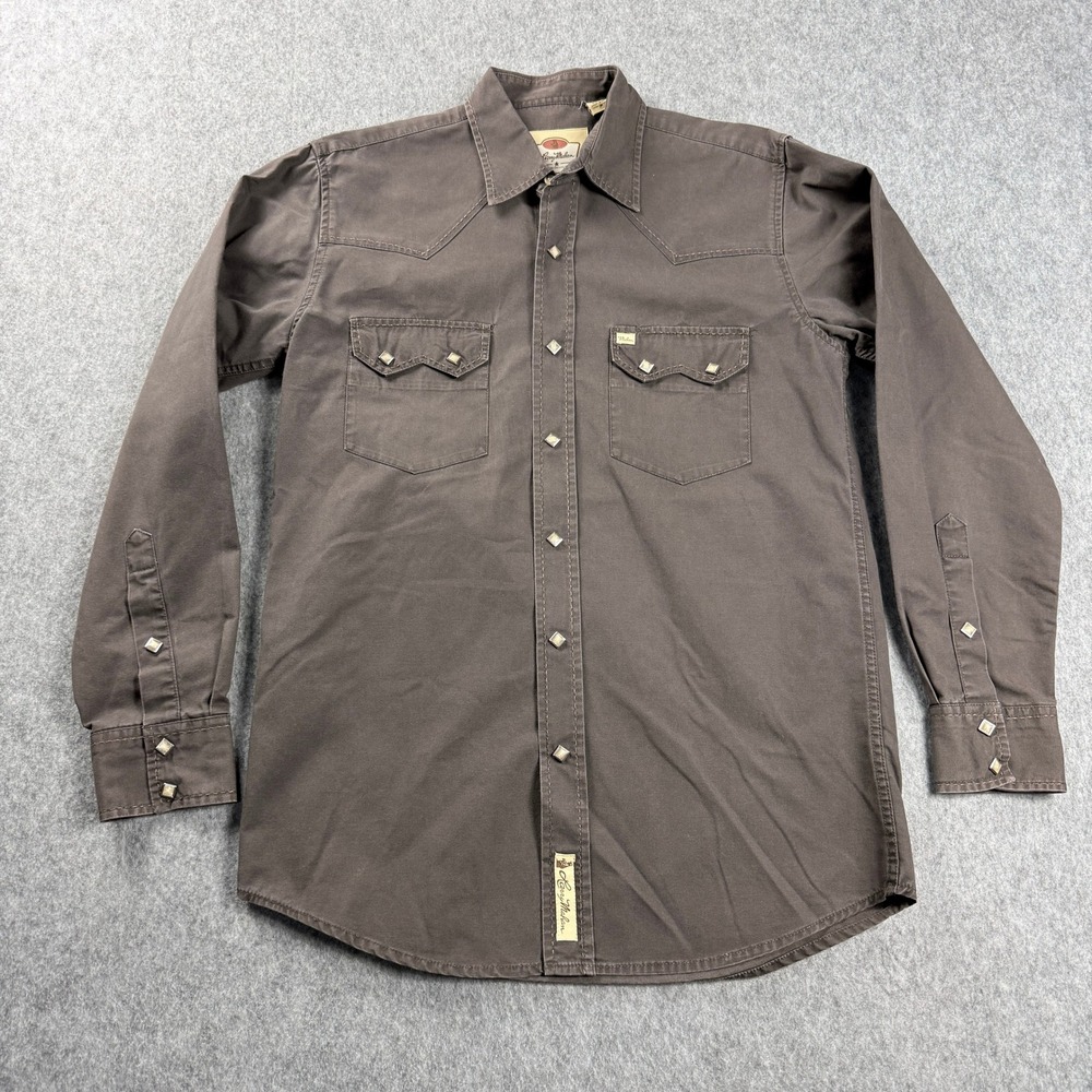 Vtg Larry Mahan Western Shirt Medium Brown Diamond Pearl Snap Long Sleeve